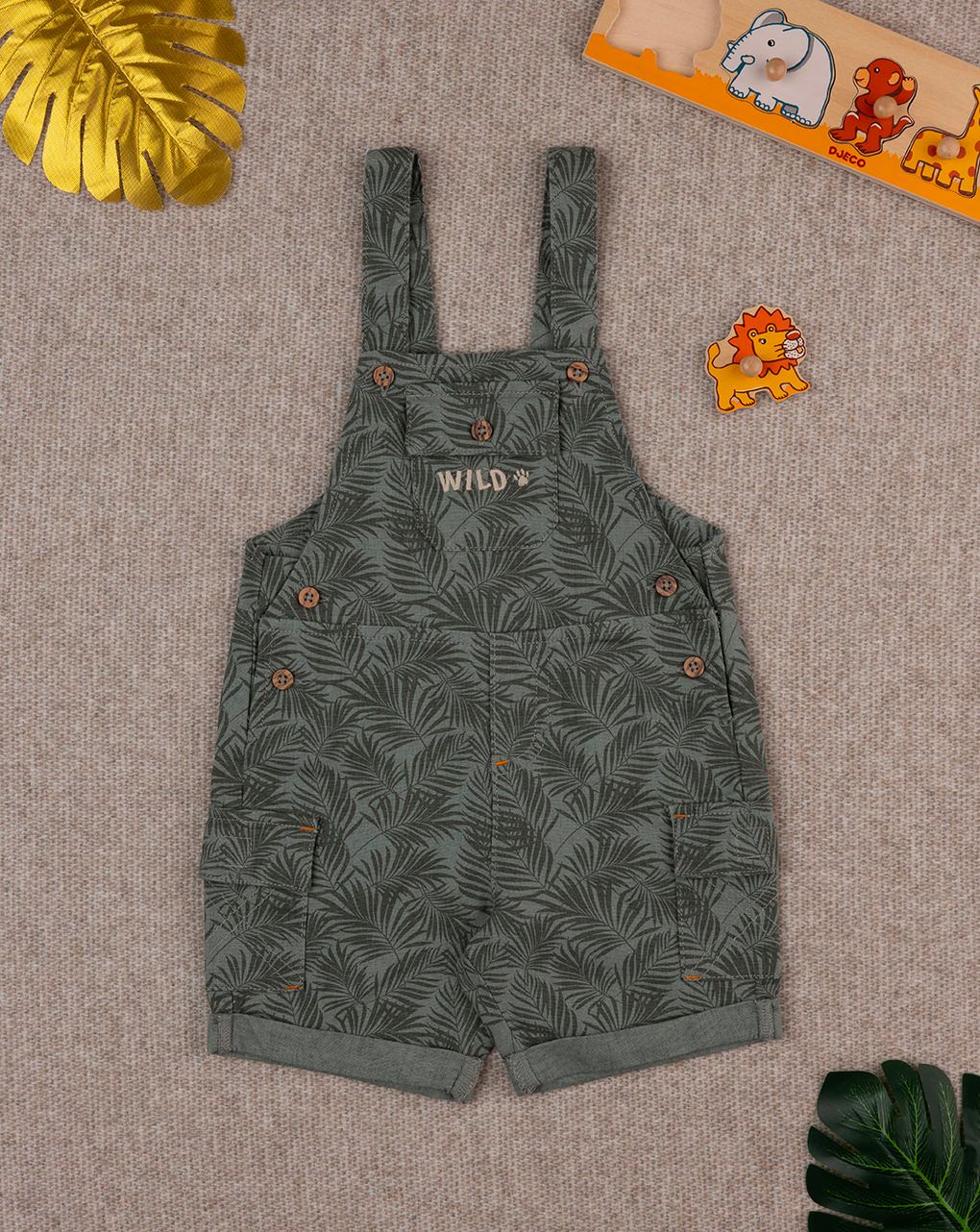 βρεφική σαλοπέτα λινή χακί safari για αγόρι - Prénatal