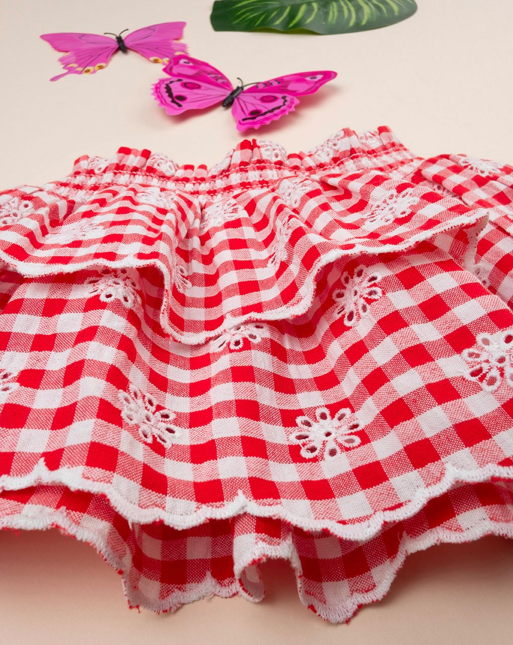 βρεφική φούστα καρό κόκκινη/λευκή με λουλούδια για κορίτσι - Prénatal