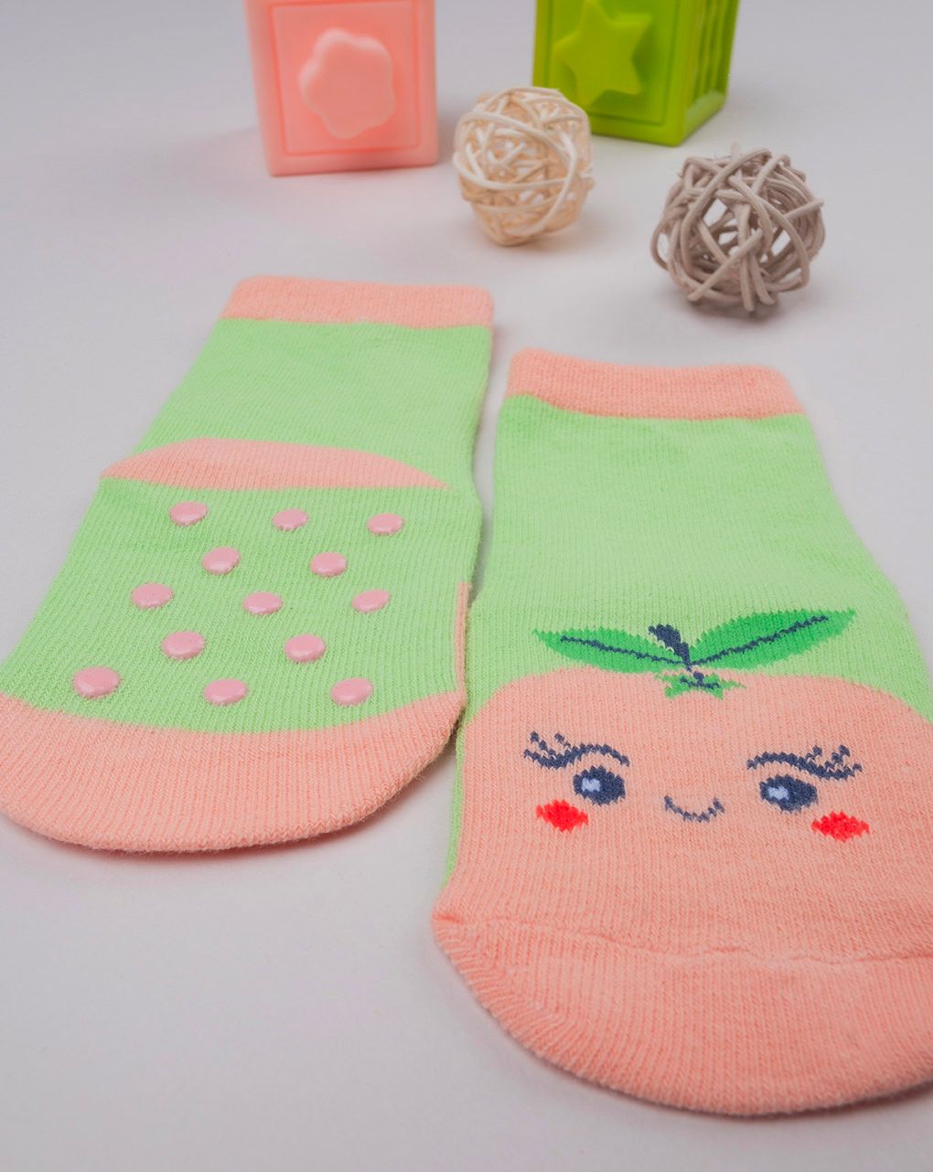 βρεφικά αντιολισθητικά καλτσάκια με ροδάκινα για κορίτσι - Prénatal