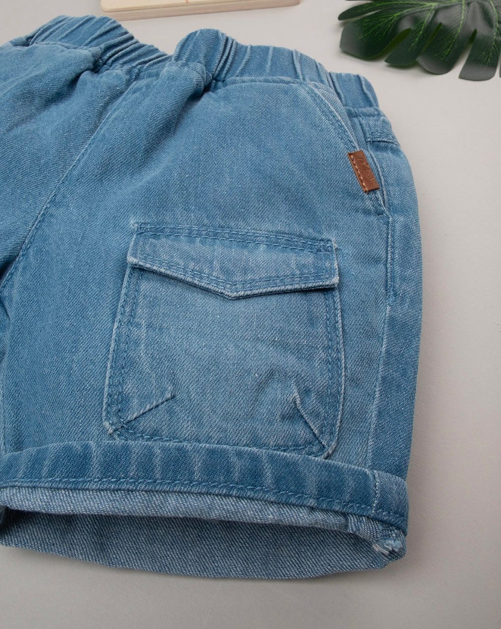 βρεφική τζιν βερμούδα chambray μπλε ανοιχτό για αγόρι - Prénatal