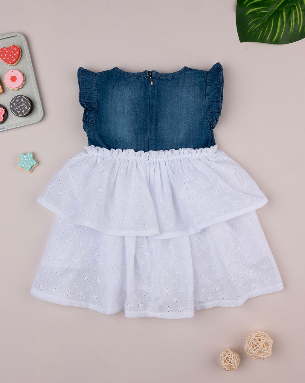 βρεφικό τζιν φόρεμα με δαντέλα sangallo για κορίτσι - Prénatal