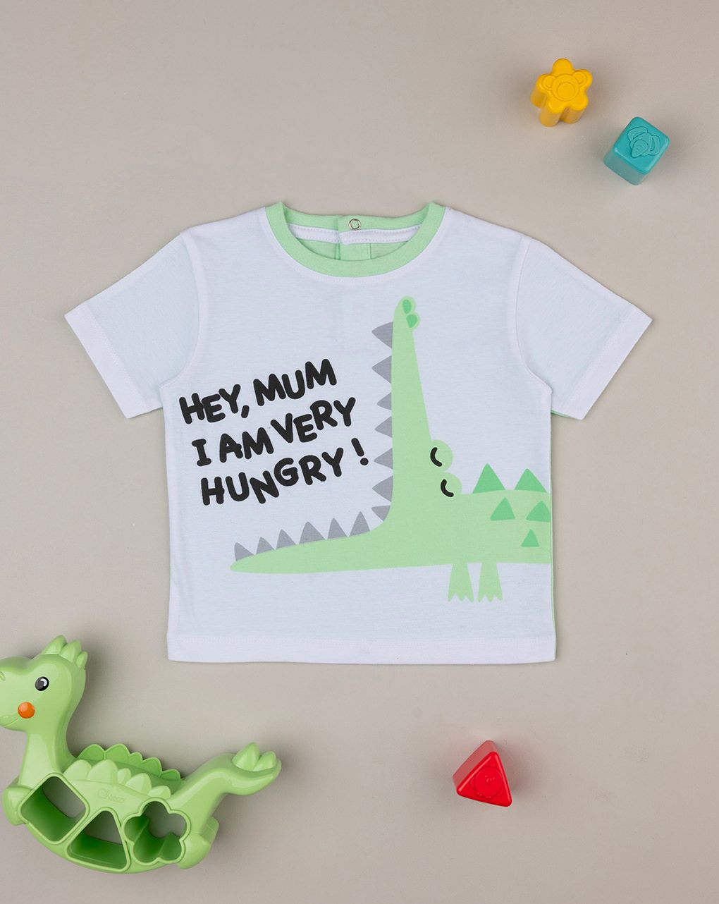 βρεφικό t-shirt λευκό/λαχανί dino για αγόρι - Prénatal