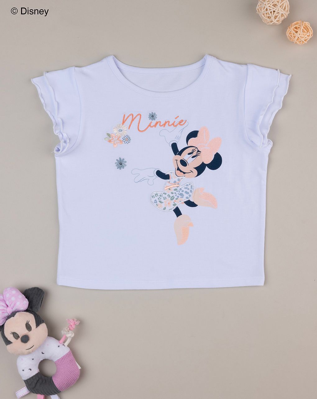 παιδικό t-shirt λευκό με τη minnie για κορίτσι