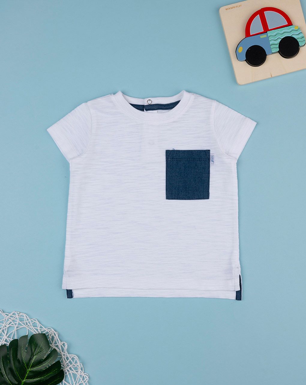 βρεφικό t-shirt λευκό με τσέπη για αγόρι - Prénatal