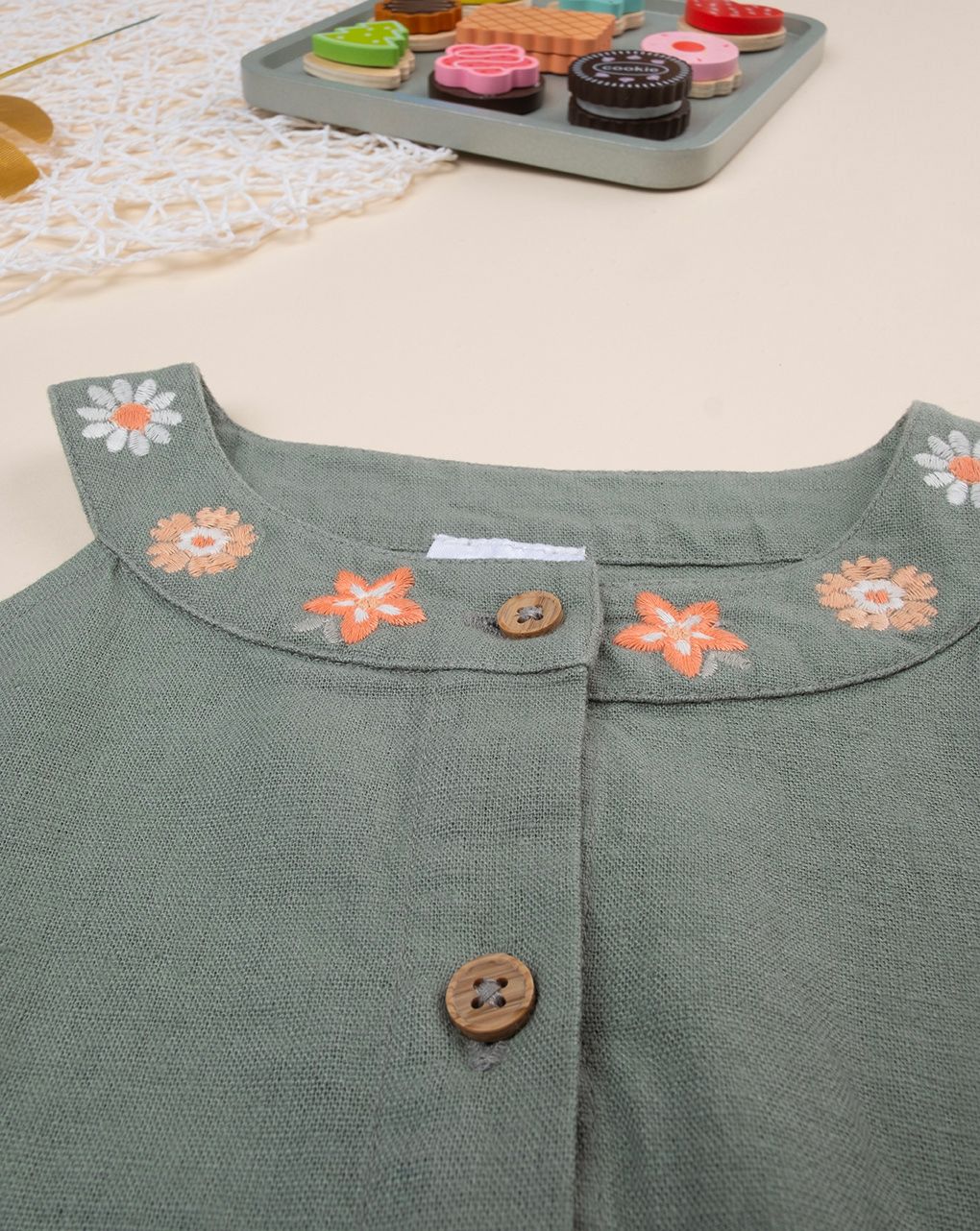 παιδική ολόσωμη φόρμα χακί με λουλούδια για κορίτσι - Prénatal