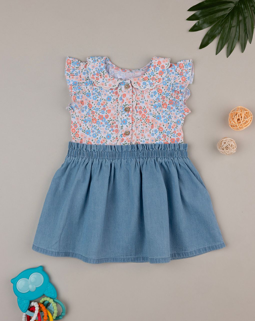βρεφικό φόρεμα φλοράλ τζιν για κορίτσι