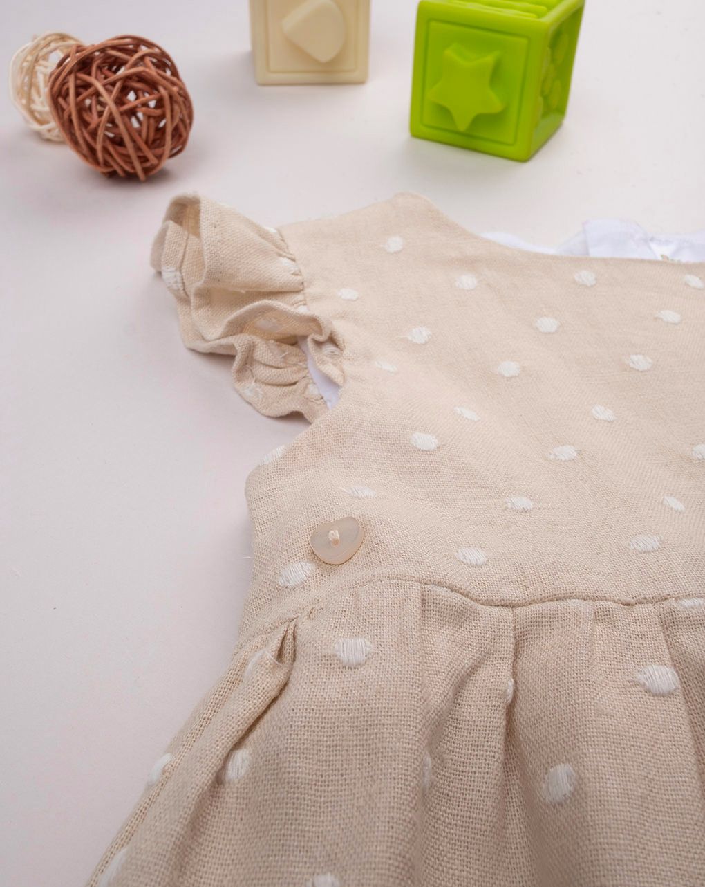 βρεφικό φόρεμα λινό μπεζ πουά για κορίτσι - Prénatal