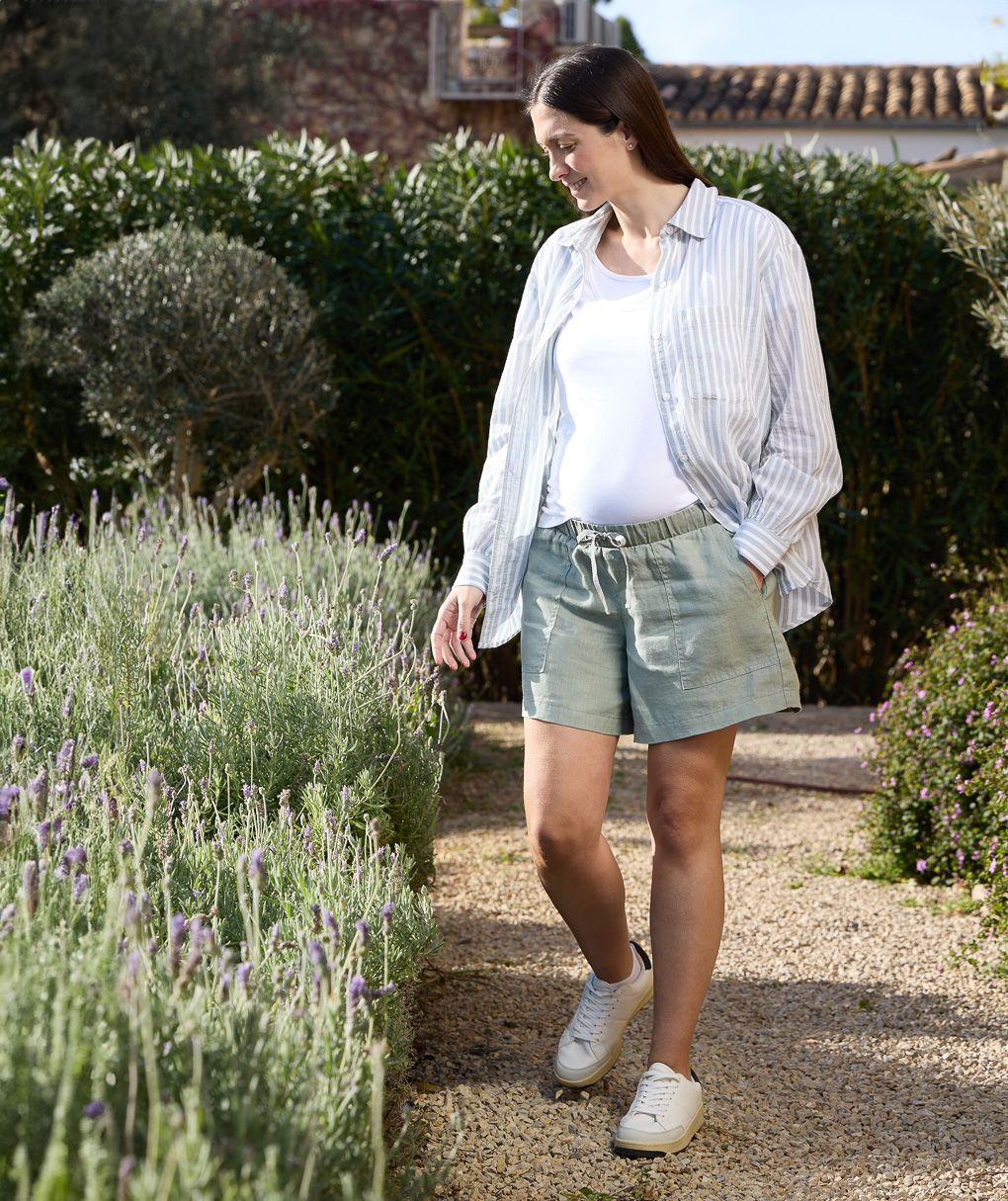 γυναικείο λινό σορτσάκι εγκυμοσύνης λαδί - Prénatal