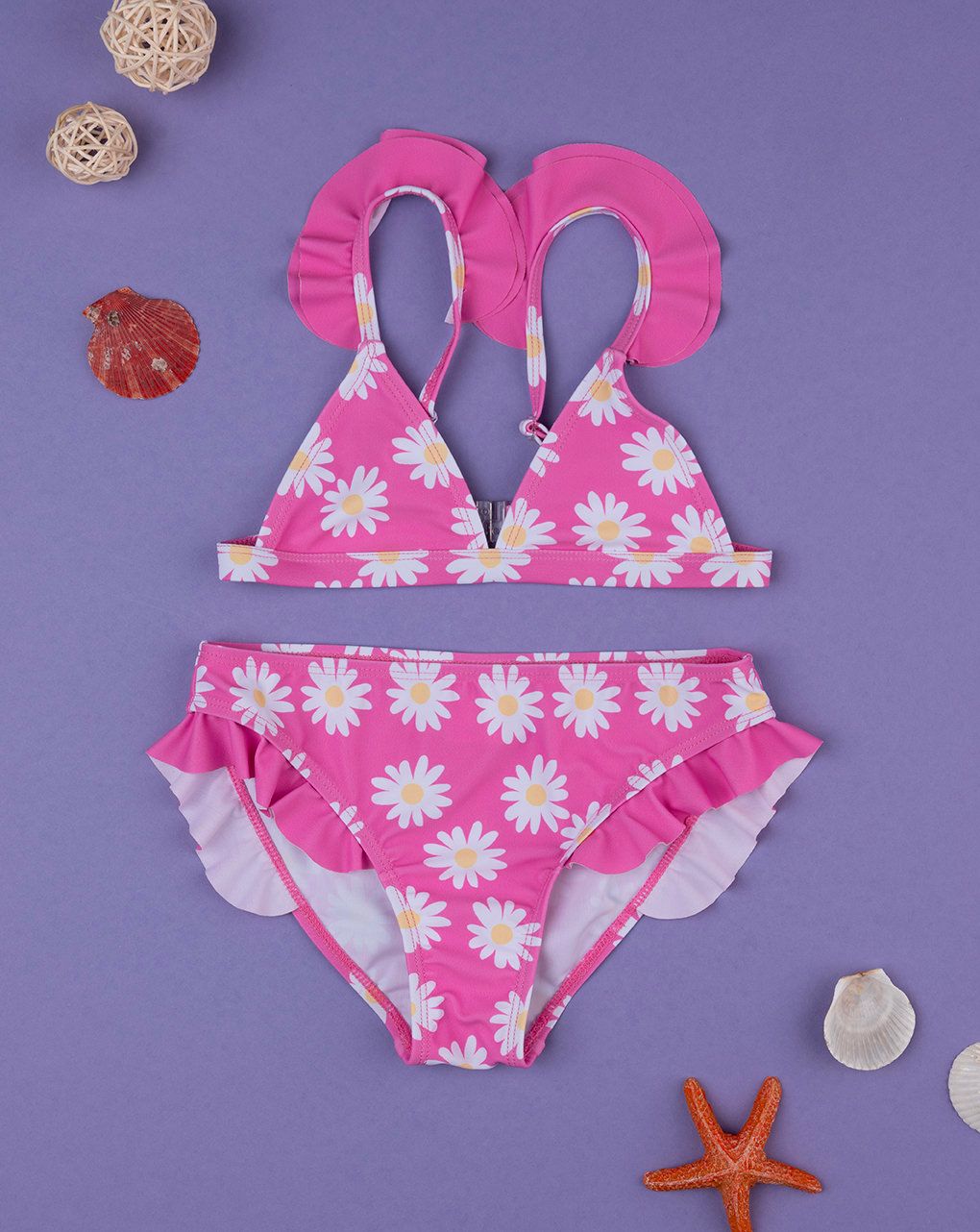παιδικό μαγιό μπικίνι φούξια με μαργαρίτες για κορίτσι