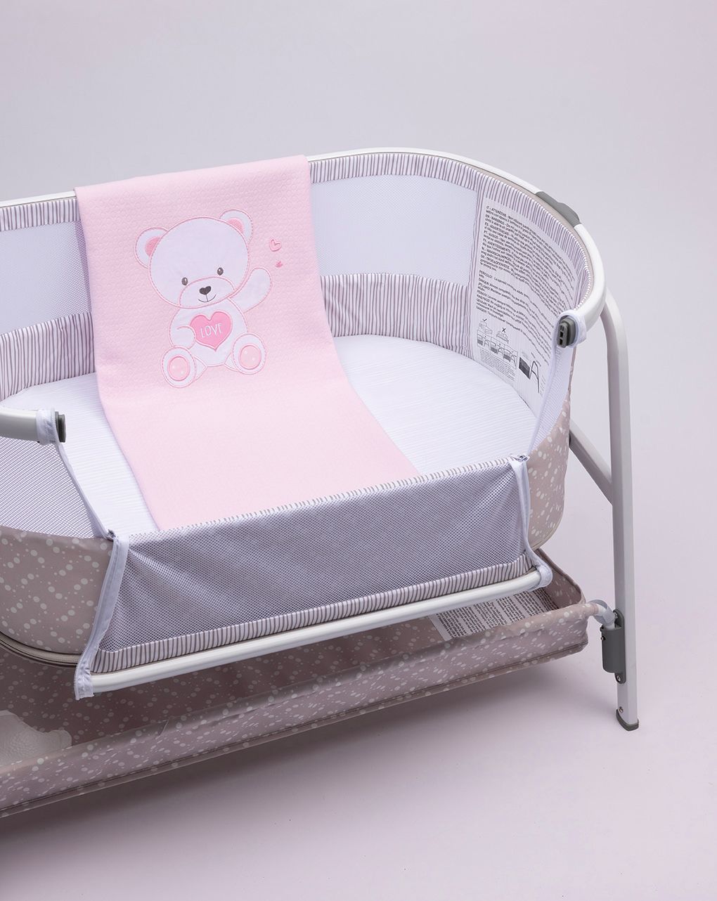 καλοκαιρινή κουβέρτα για λίκνο/πορτ-μπεμπέ ροζ με αρκουδάκι