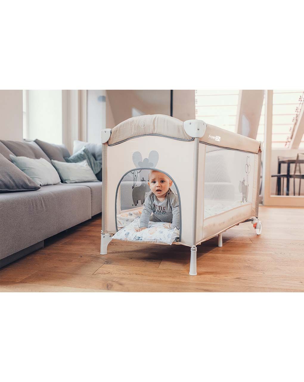 Freeon παρκοκρέβατο balloon hippo beige 120x60cm, 45821 - Freeon