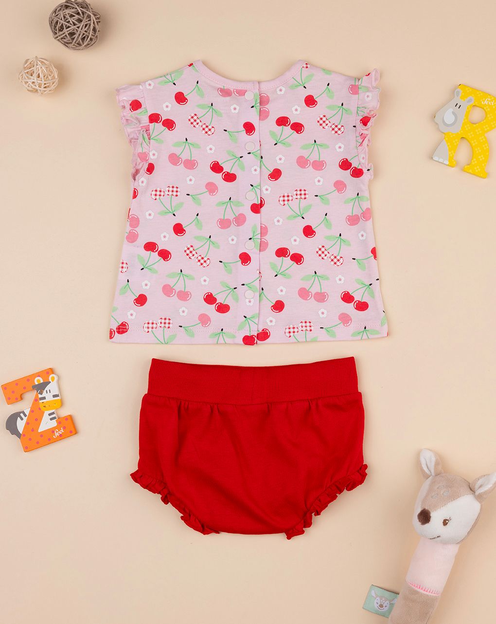 βρεφικό σετ t-shirt και σορτσάκι με κερασάκια για κορίτσι - Prénatal