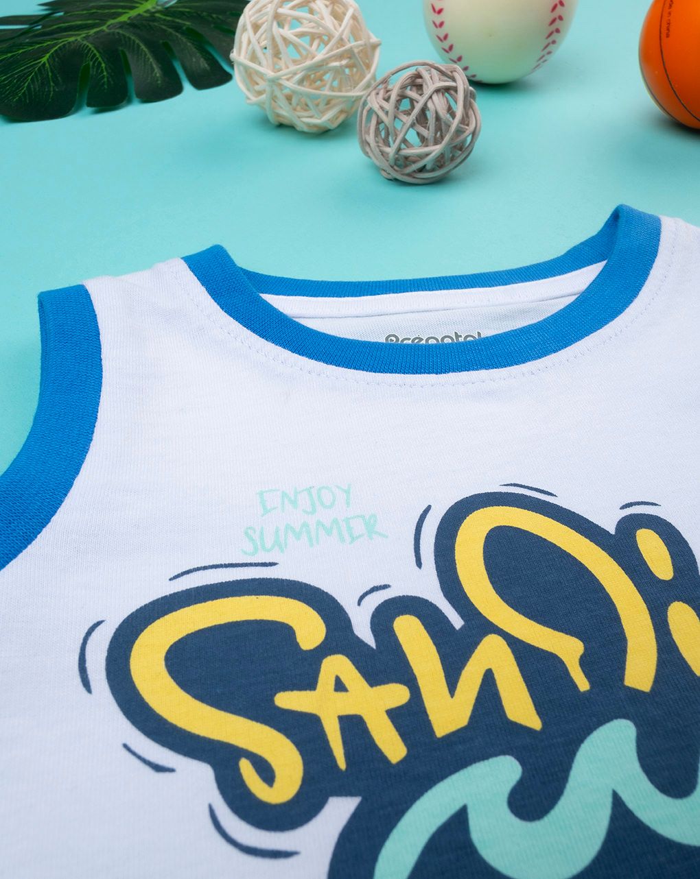βρεφική αμάνικη μπλούζα λευκή surf για αγόρι - Prénatal
