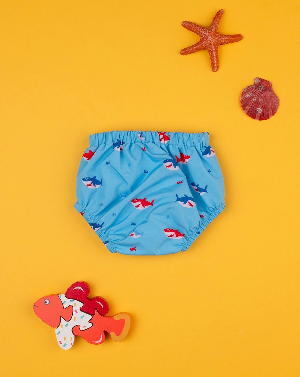 βρεφικό μαγιό πάνα γαλάζιο με καρχαρίες για αγόρι - Prénatal