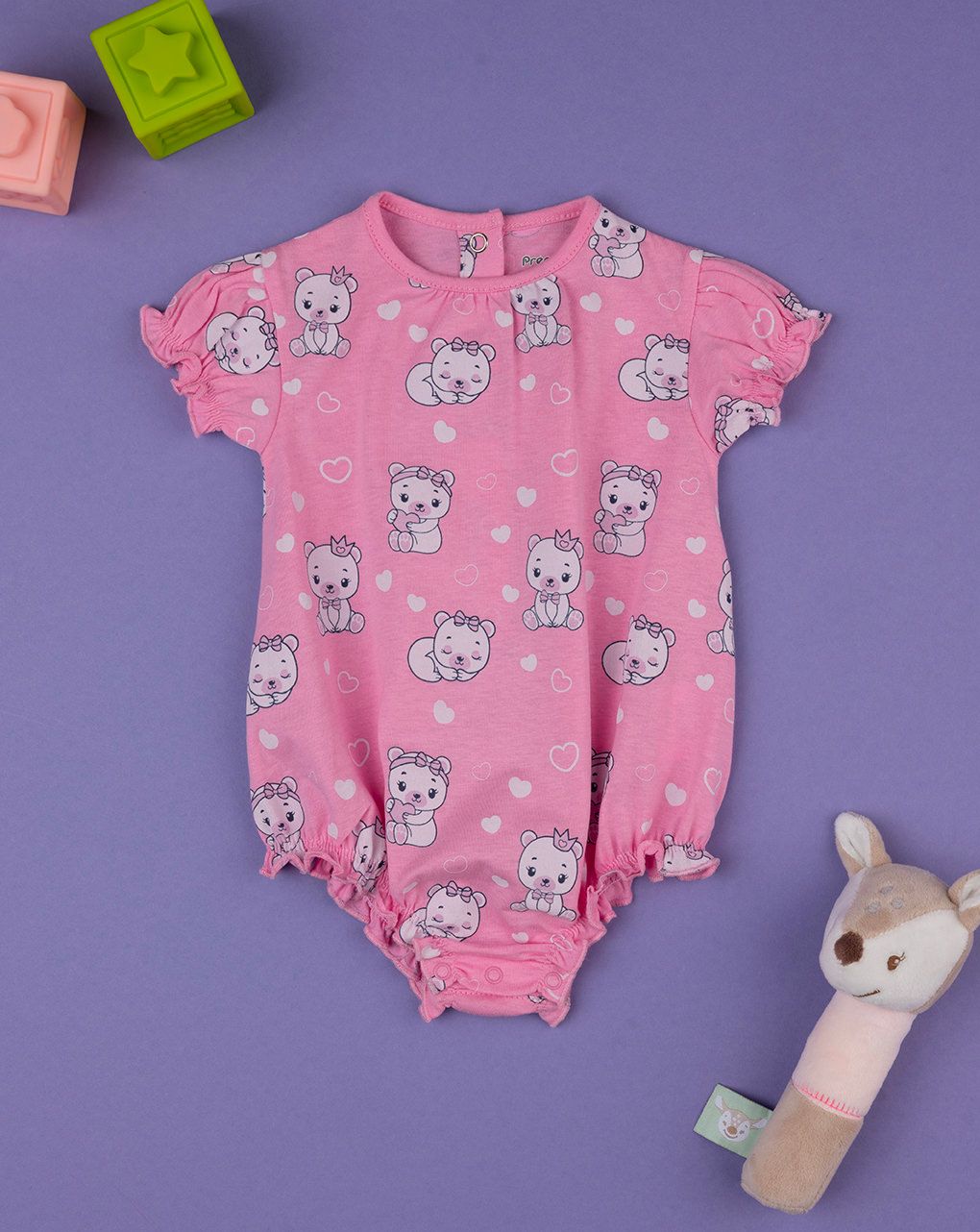 βρεφικό φορμάκι κοντό ροζ με γατάκια για κορίτσι - Prénatal
