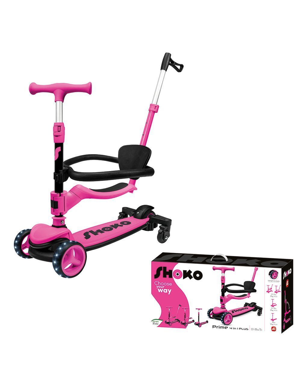Shoko παιδικό πατίνι prime 4 in 1 plus σε ροζ χρώμα για 12+ μηνών 5004-50523 - Shoko
