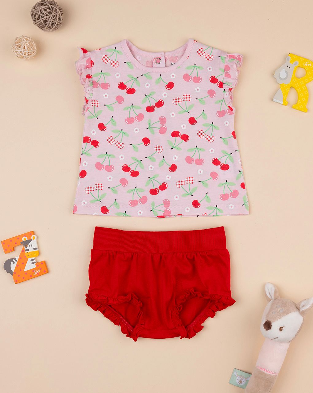 βρεφικό σετ t-shirt και σορτσάκι με κερασάκια για κορίτσι - Prénatal