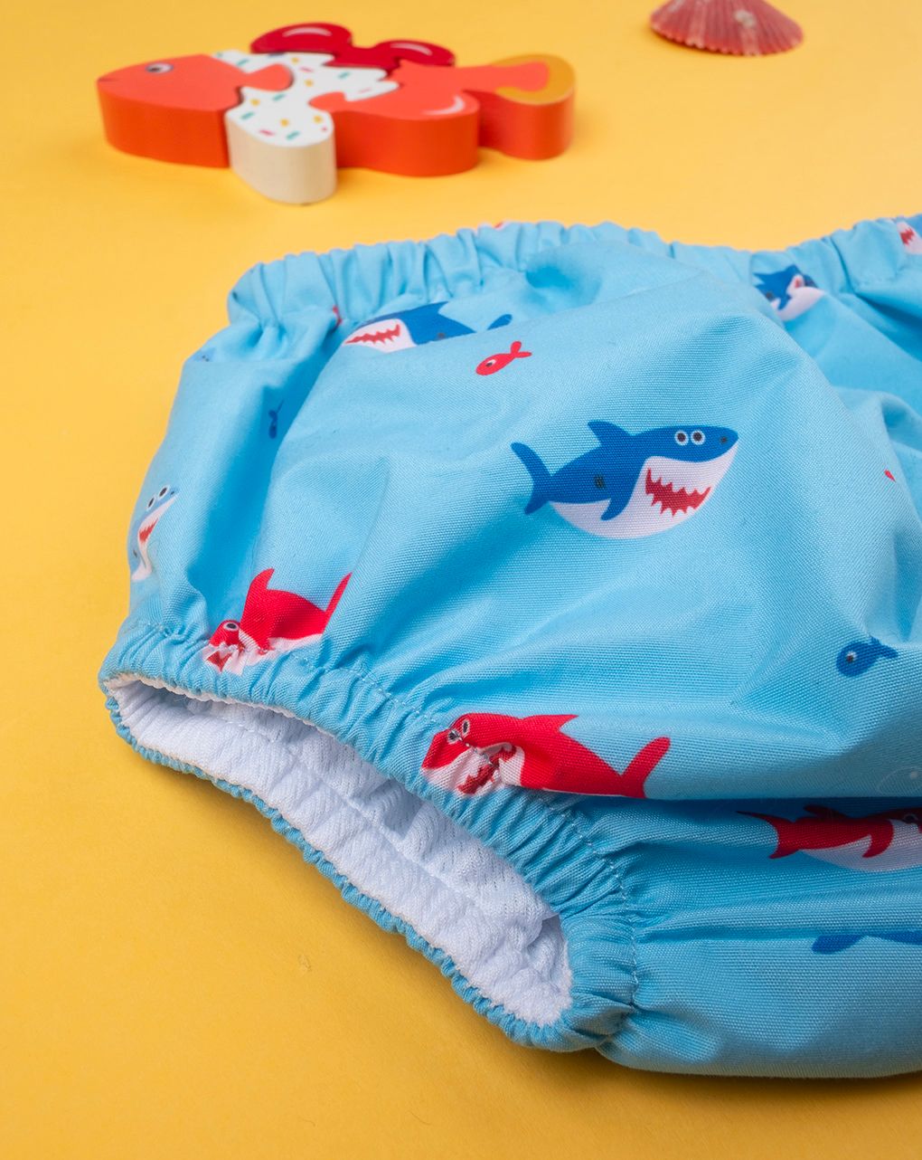 βρεφικό μαγιό πάνα γαλάζιο με καρχαρίες για αγόρι - Prénatal