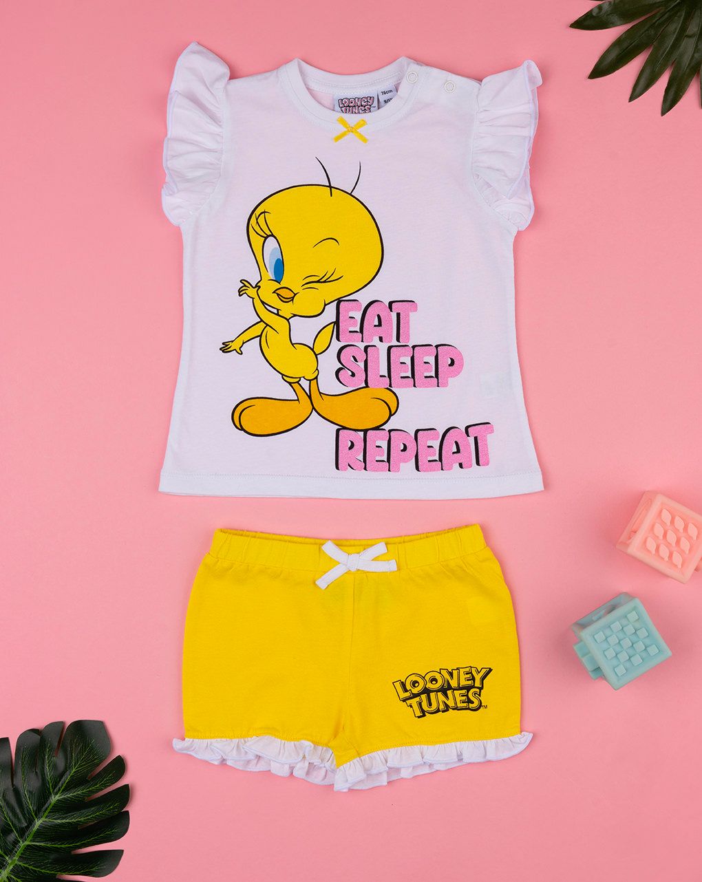 βρεφική πιτζάμα λευκή/κίτρινη tweety για κορίτσι