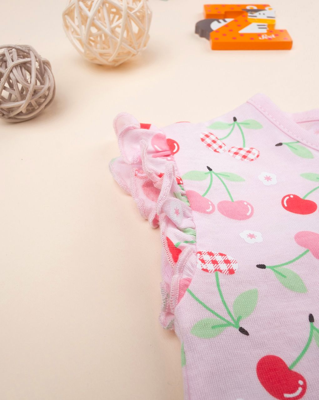 βρεφικό σετ t-shirt και σορτσάκι με κερασάκια για κορίτσι - Prénatal