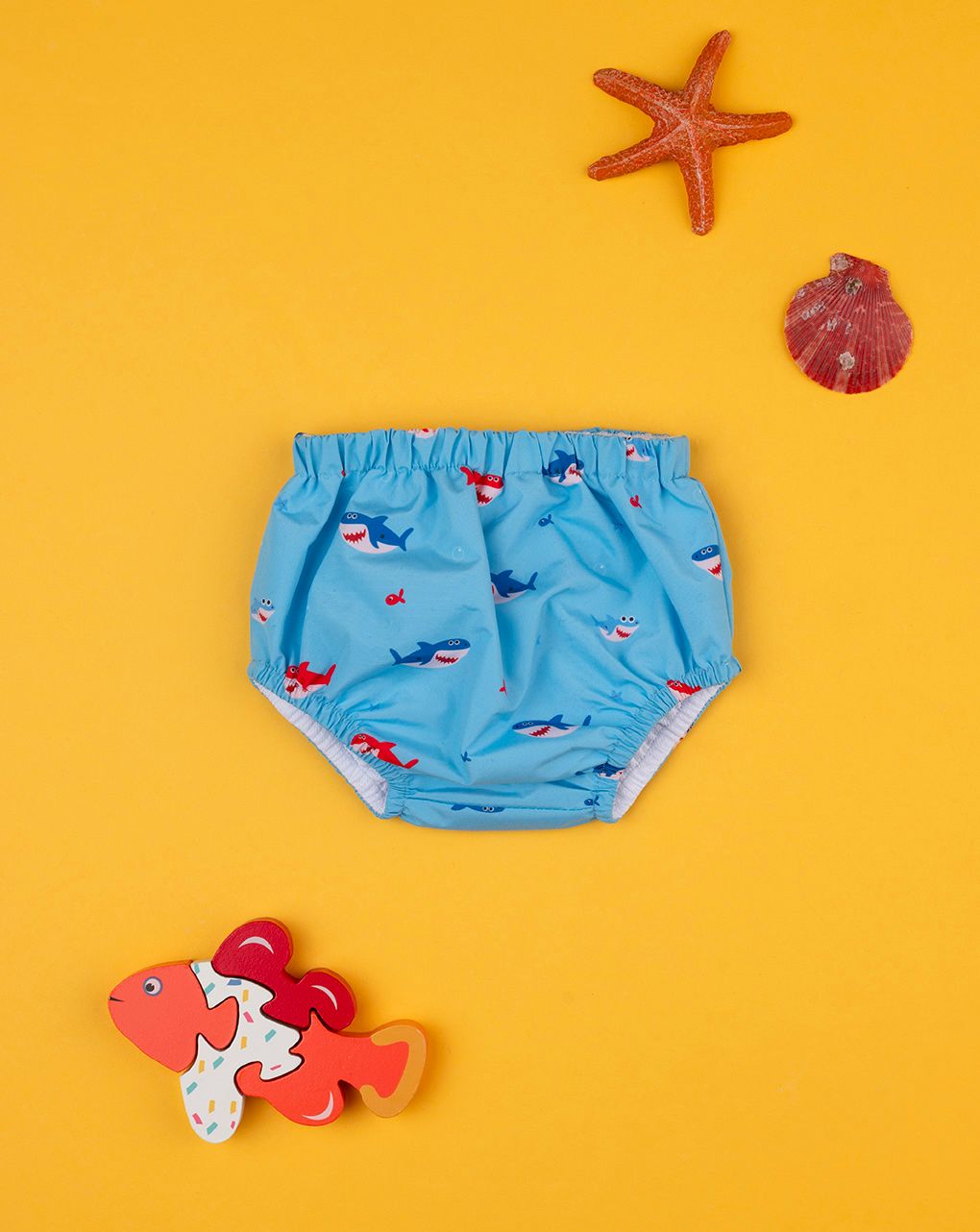 βρεφικό μαγιό πάνα γαλάζιο με καρχαρίες για αγόρι - Prénatal