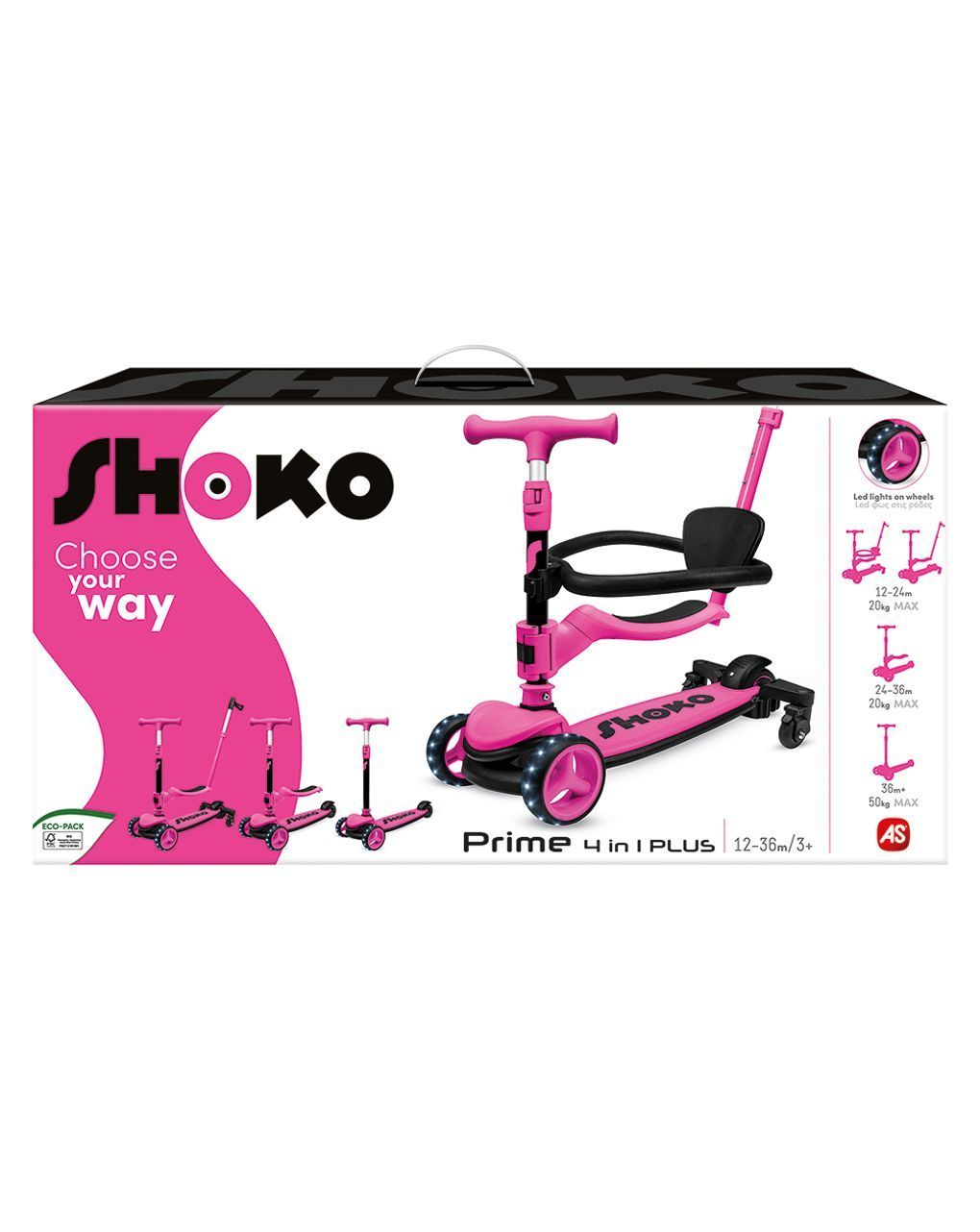 Shoko παιδικό πατίνι prime 4 in 1 plus σε ροζ χρώμα για 12+ μηνών 5004-50523 - Shoko