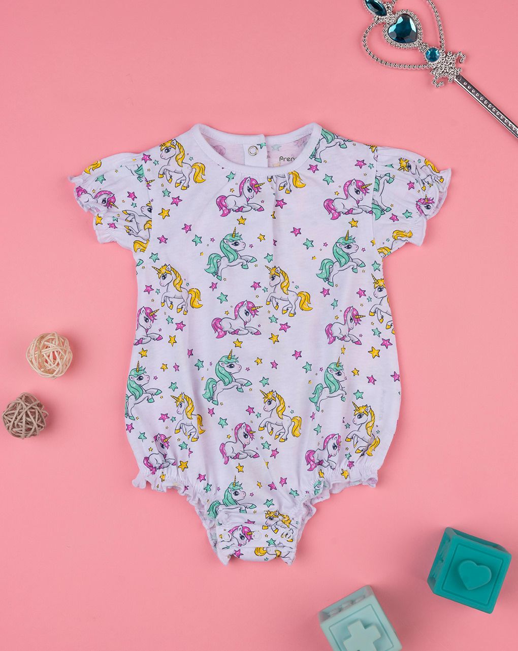 βρεφικό φορμάκι κοντό λευκό με μονόκερους για κορίτσι - Prénatal