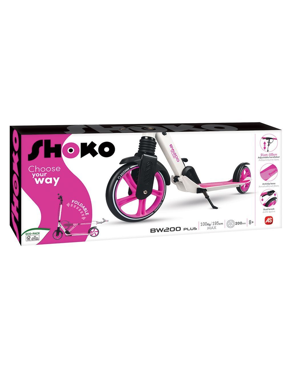 Shoko παιδικό πατίνι bw 200 plus με 2 ρόδες 200mm σε φούξια χρώμα για 8+ χρονών 5004-50521 - Shoko