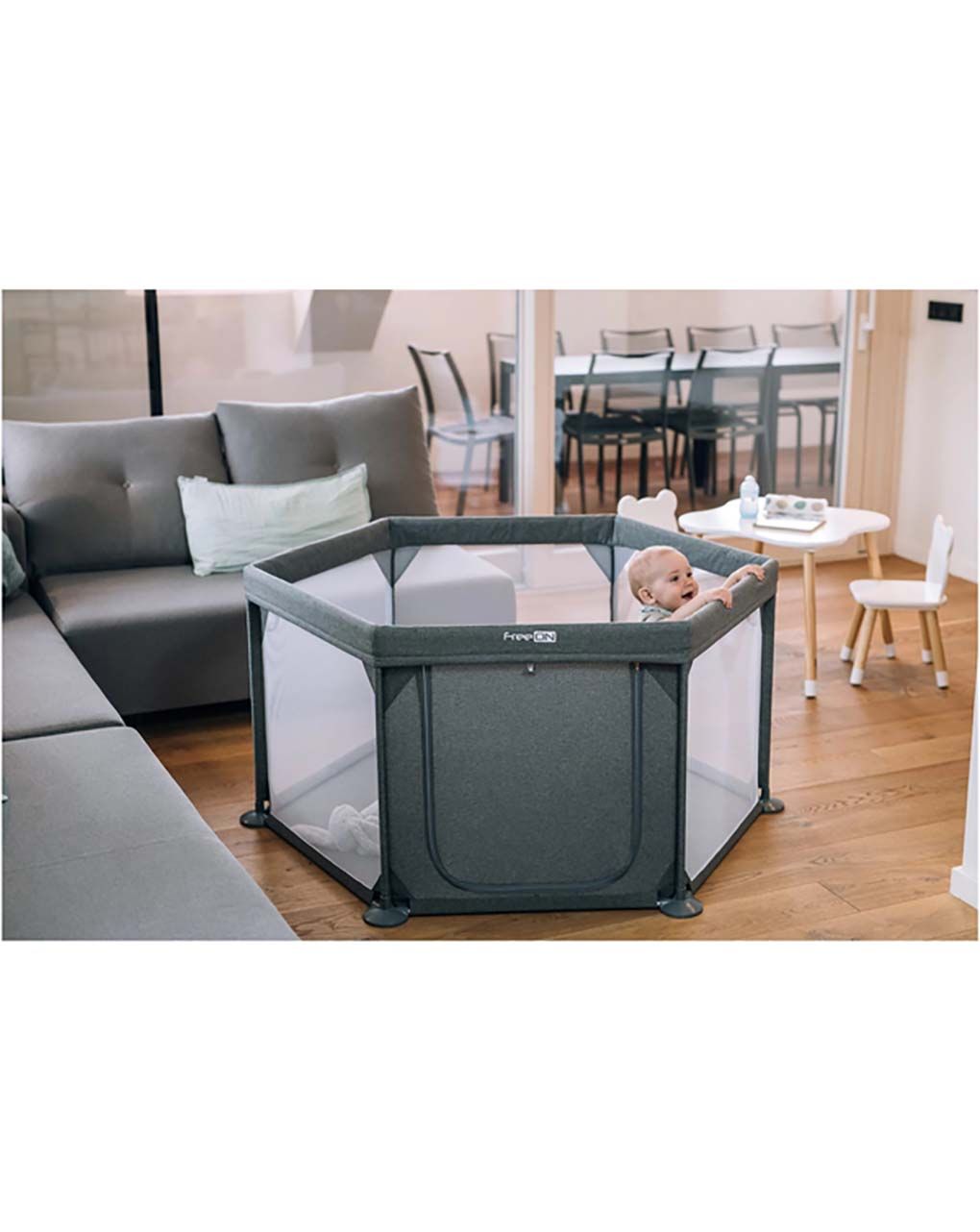 Freeon παρκοκρέβατο εξάγωνο zebra grey 117x67cm, 44459 - Freeon