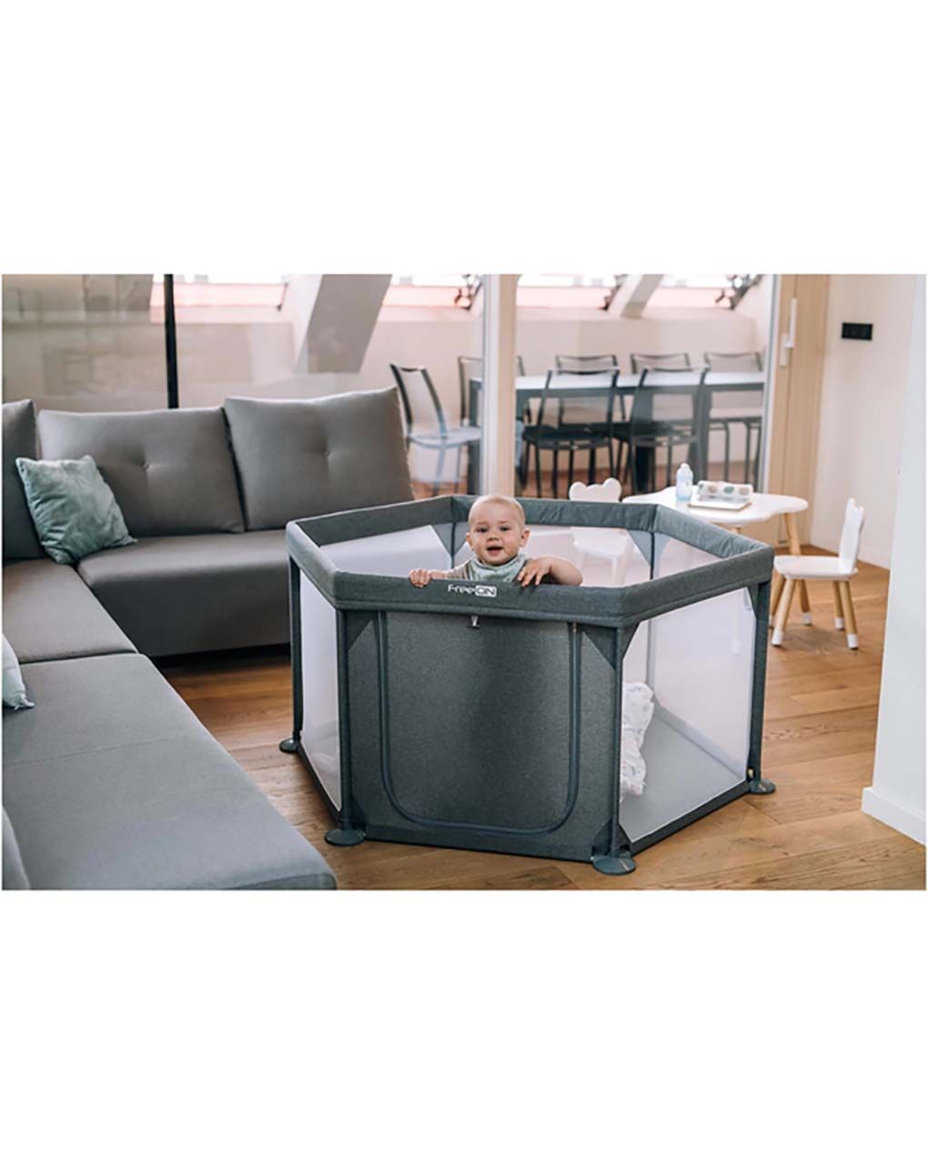 Freeon παρκοκρέβατο εξάγωνο zebra grey 117x67cm, 44459 - Freeon