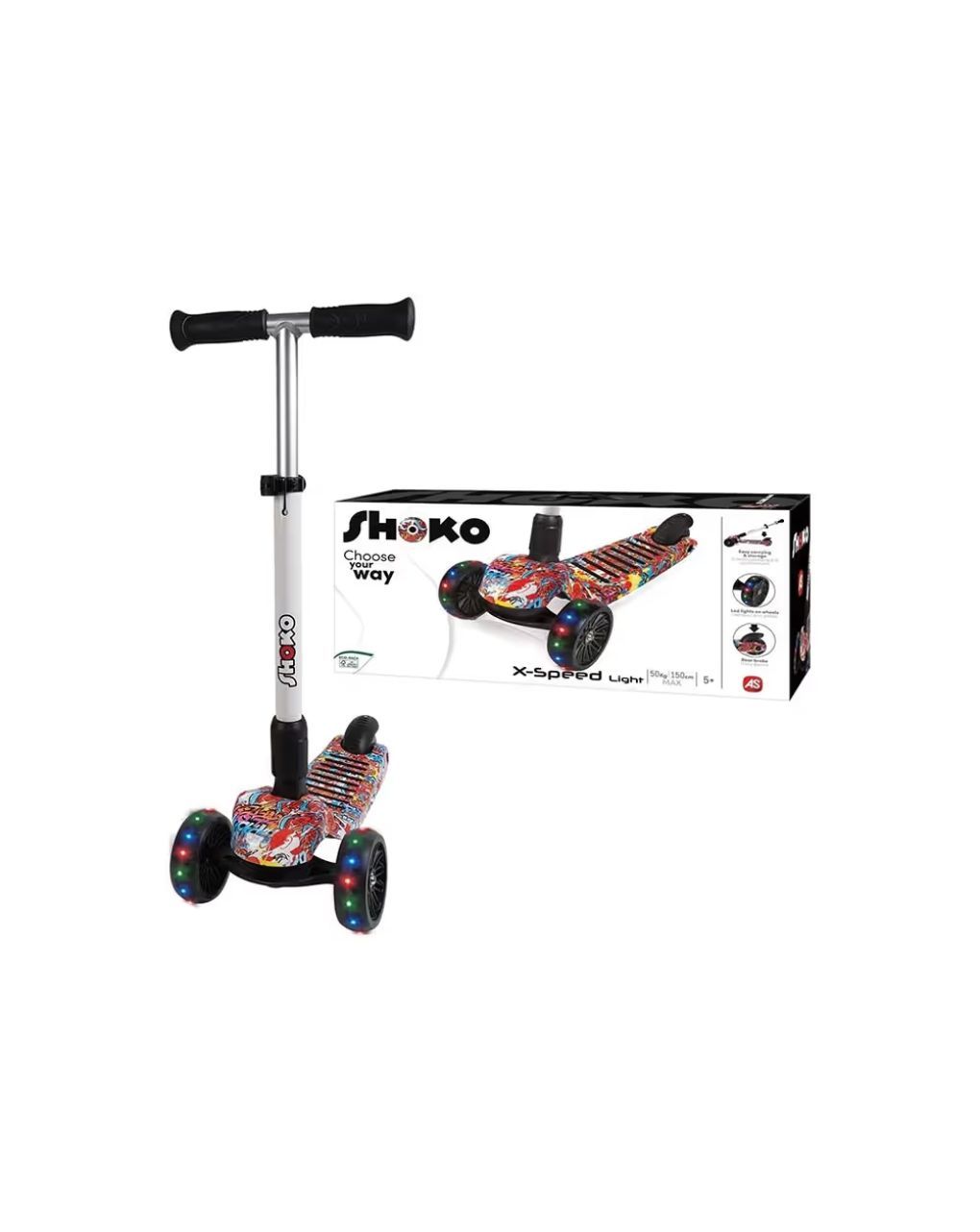 Shoko παιδικό πατίνι x-speed light με 3 ρόδες και led φως fantasy σχέδιο σε λευκό χρώμα για 5+ 5004-50510 - Shoko