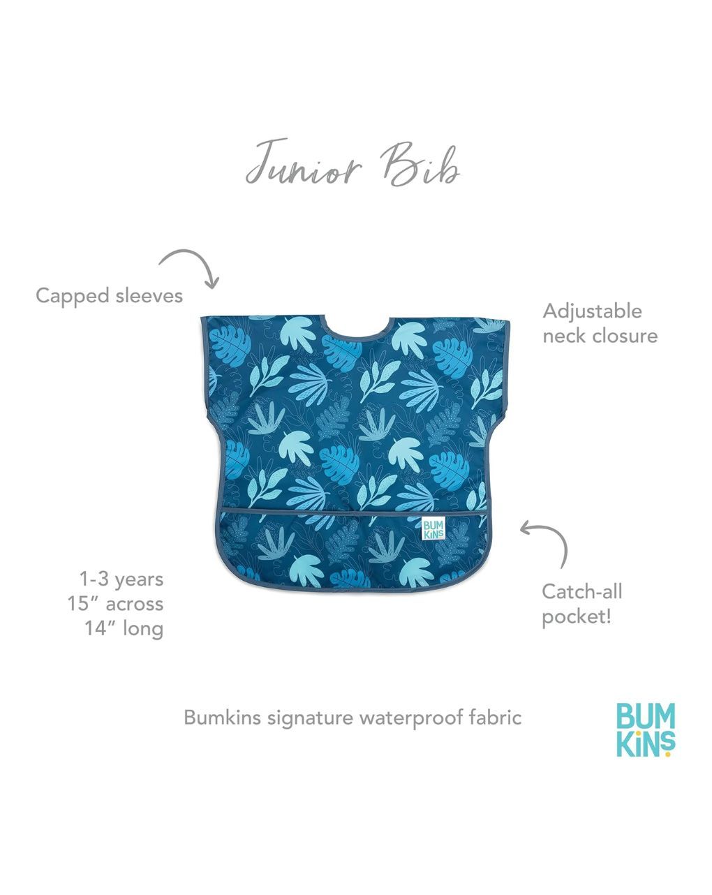 Bumkins αδιάβροχη σαλιάρα junior blue tropic 12-36m 3308013 - BUMKINS