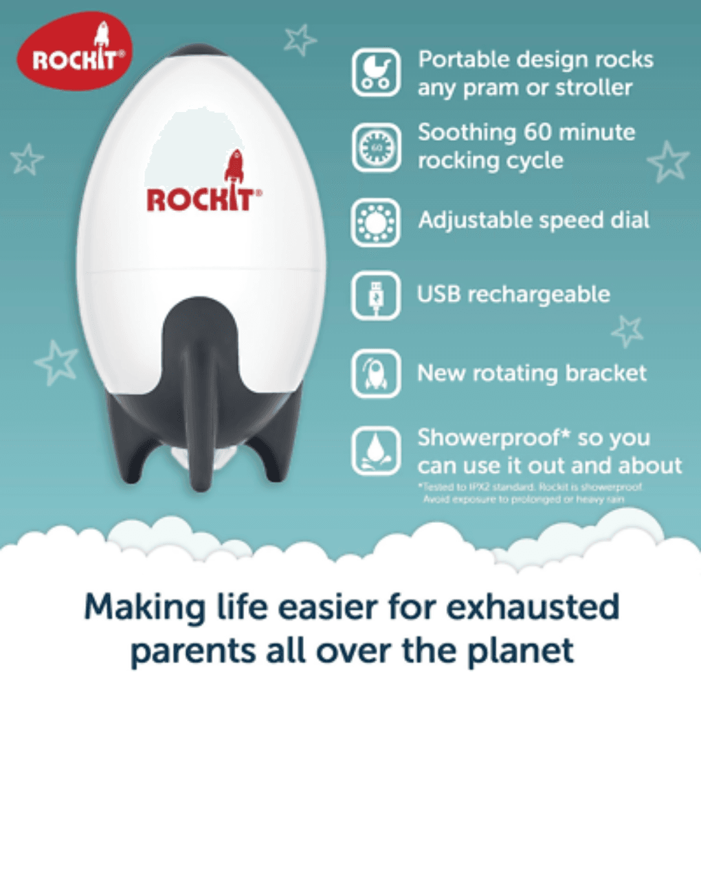 Rockit συσκευή δόνησης για καρότσια & ριλάξ - rocker v2 επαναφορτιζόμενο - Rockit