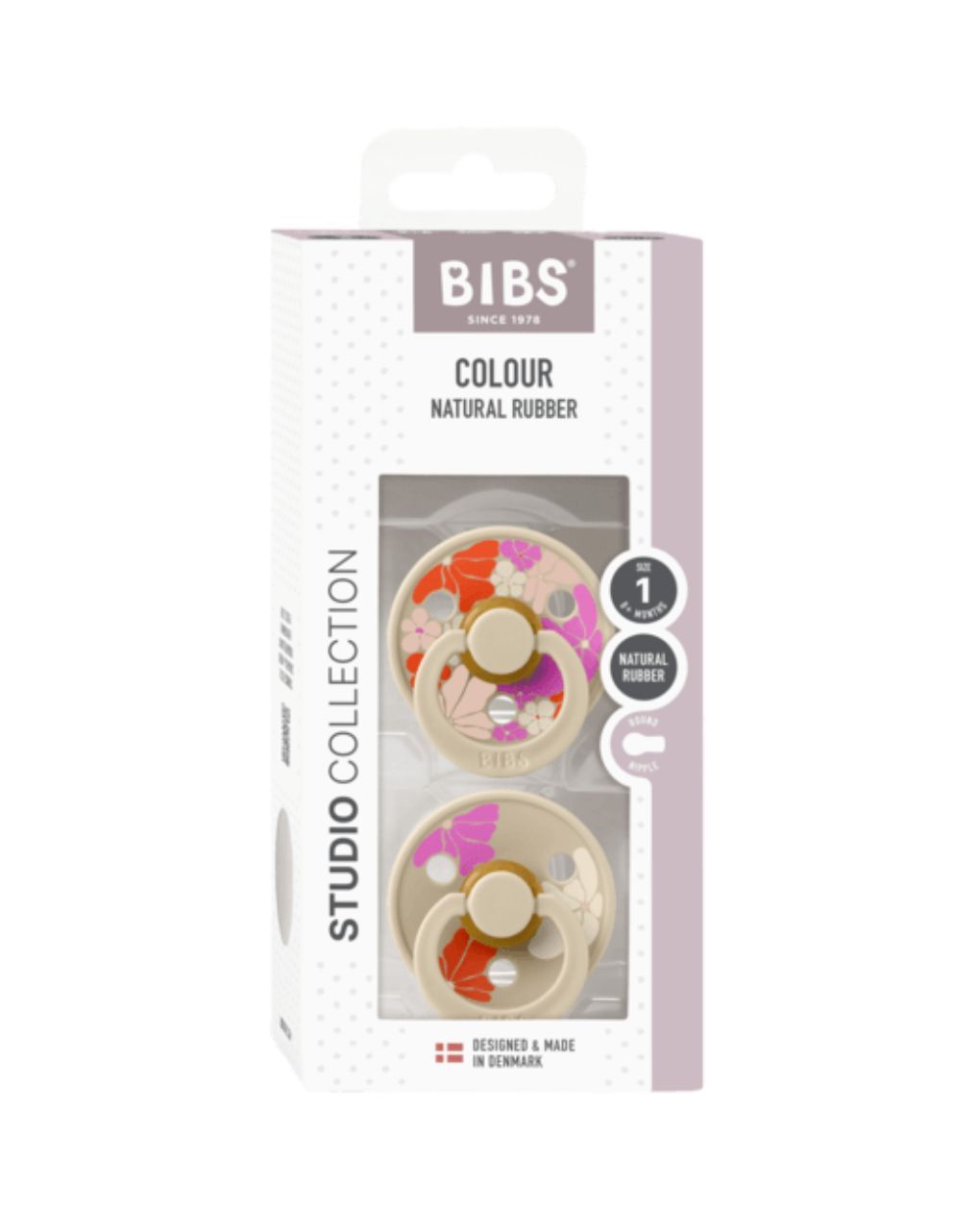 Bibs - πιπίλα καουτσούκ σετ 2τμχ studio colour morning bloom vanilla mix, 0-6m - BIBS