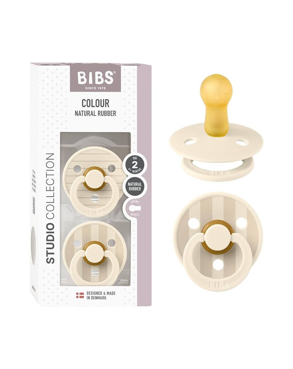 Bibs - πιπίλα καουτσούκ σετ 2τμχ studio colour pin ivory vanilla mix, 0-6m - BIBS