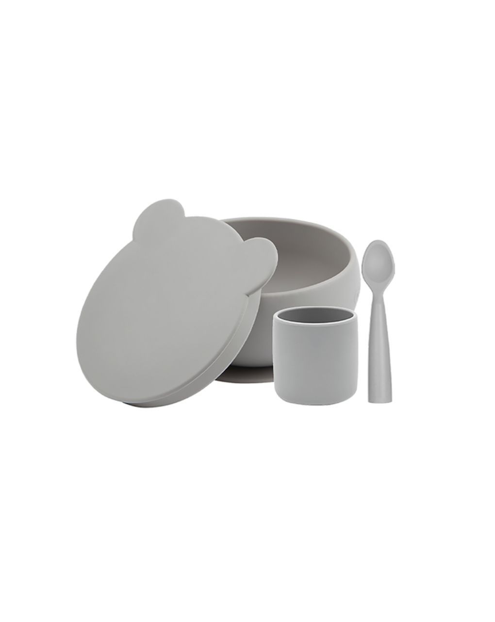 Minikoioi blw σετ i μπολ φαγητού από σιλικόνη με κουπάκι και κουταλάκι 6m+ powder grey 0907-101070052