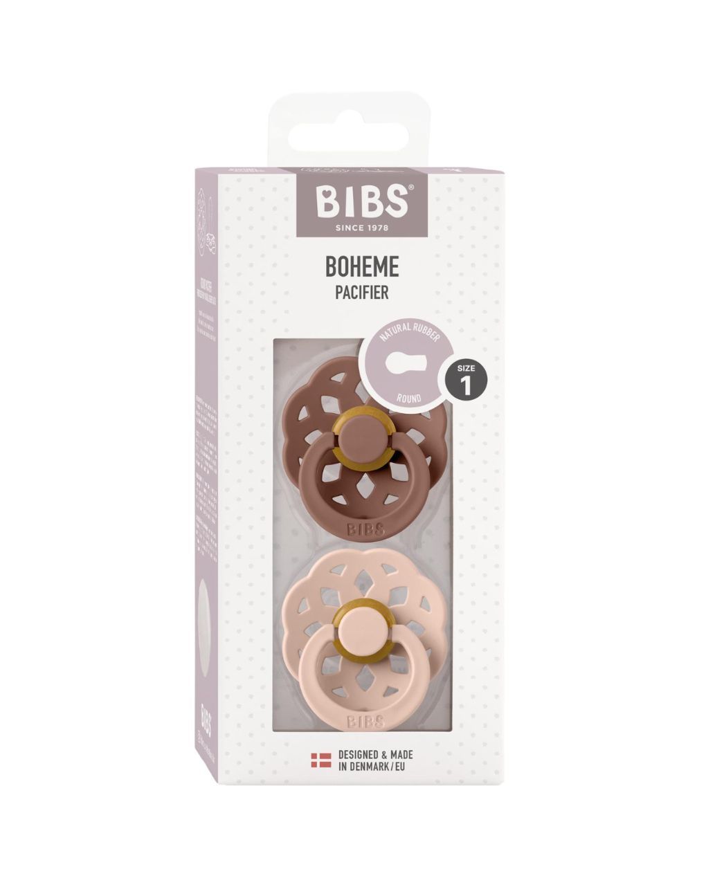Bibs πιπίλα καουτσούκ 2τμχ boheme woodchuck / blush, 0-6 μηνών - BIBS