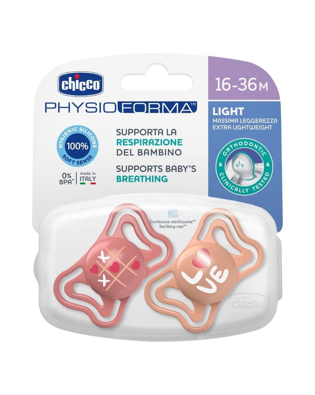 Chicco σετ πιπίλες 2 τμχ physio forma light 16-36m, ροζ - Chicco