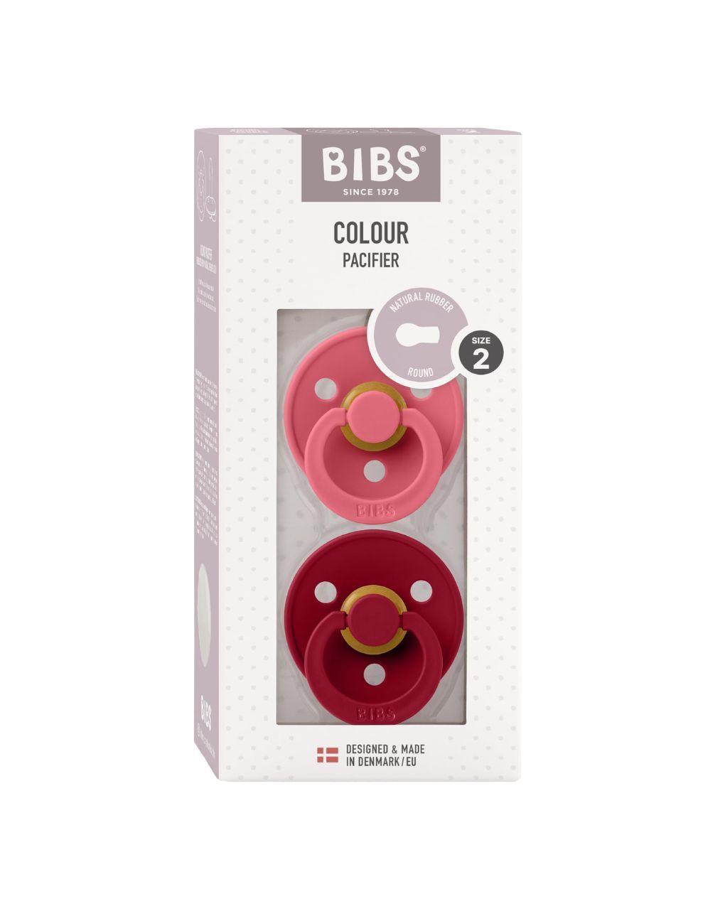 Bibs πιπίλα καουτσούκ σετ 2τμχ colour coral-ruby 6-12m - BIBS