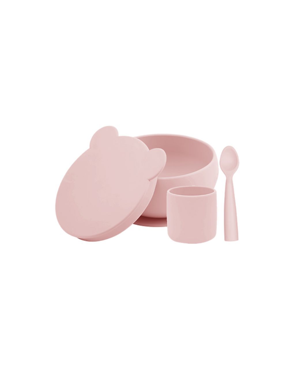 Minikoioi blw σετ i μπολ φαγητού από σιλικόνη με κουπάκι και κουταλάκι 6m+ pink 0907-101070055