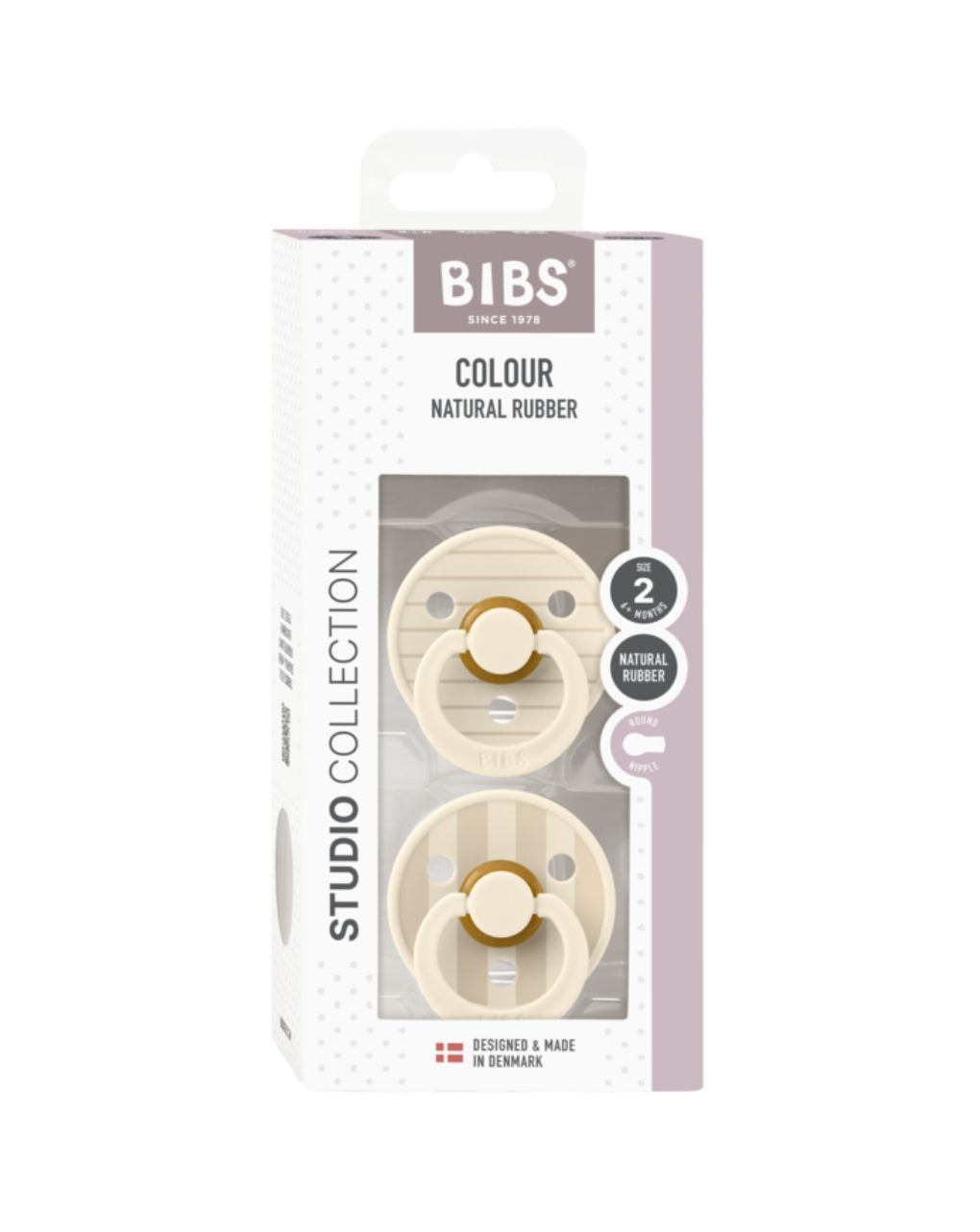 Bibs - πιπίλα καουτσούκ σετ 2τμχ studio colour pin ivory vanilla mix, 6-12m - BIBS