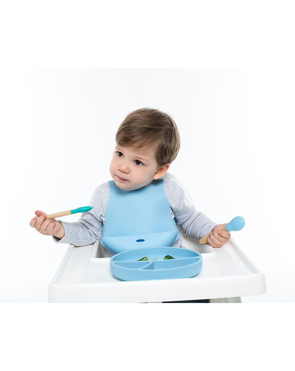 Minikoioi blw ii σετ φαγητού 3τμχ από σιλικόνη 6m+ mineral blue 0907-101070021 - MinikOiOi