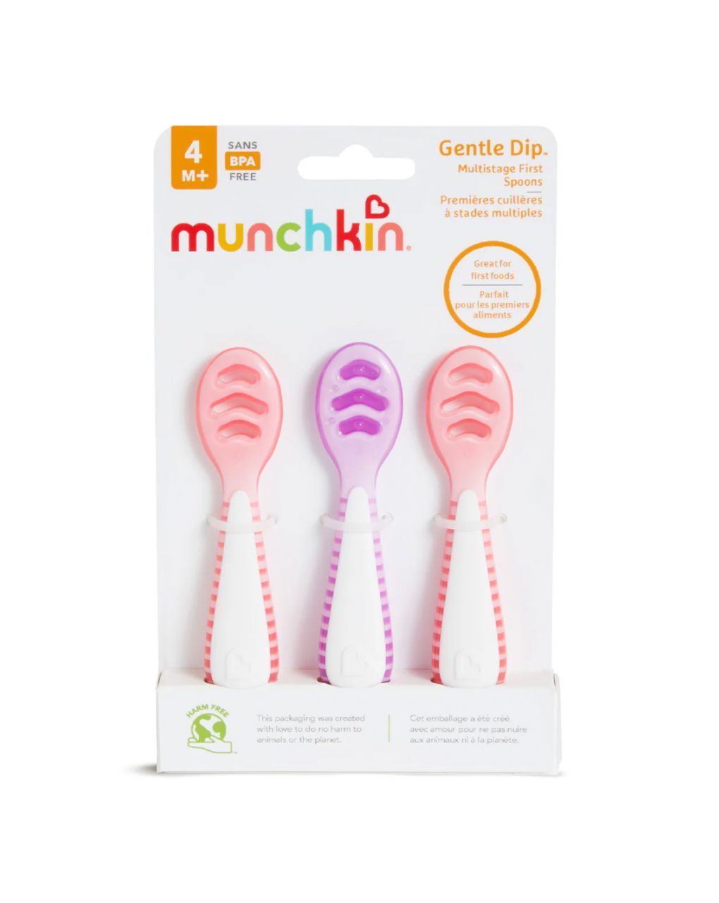 Munchkin μαλακά κουταλάκια 3τμχ gentle dip self-feeding 4m+ ροζ/μωβ 91510 - Munchkin