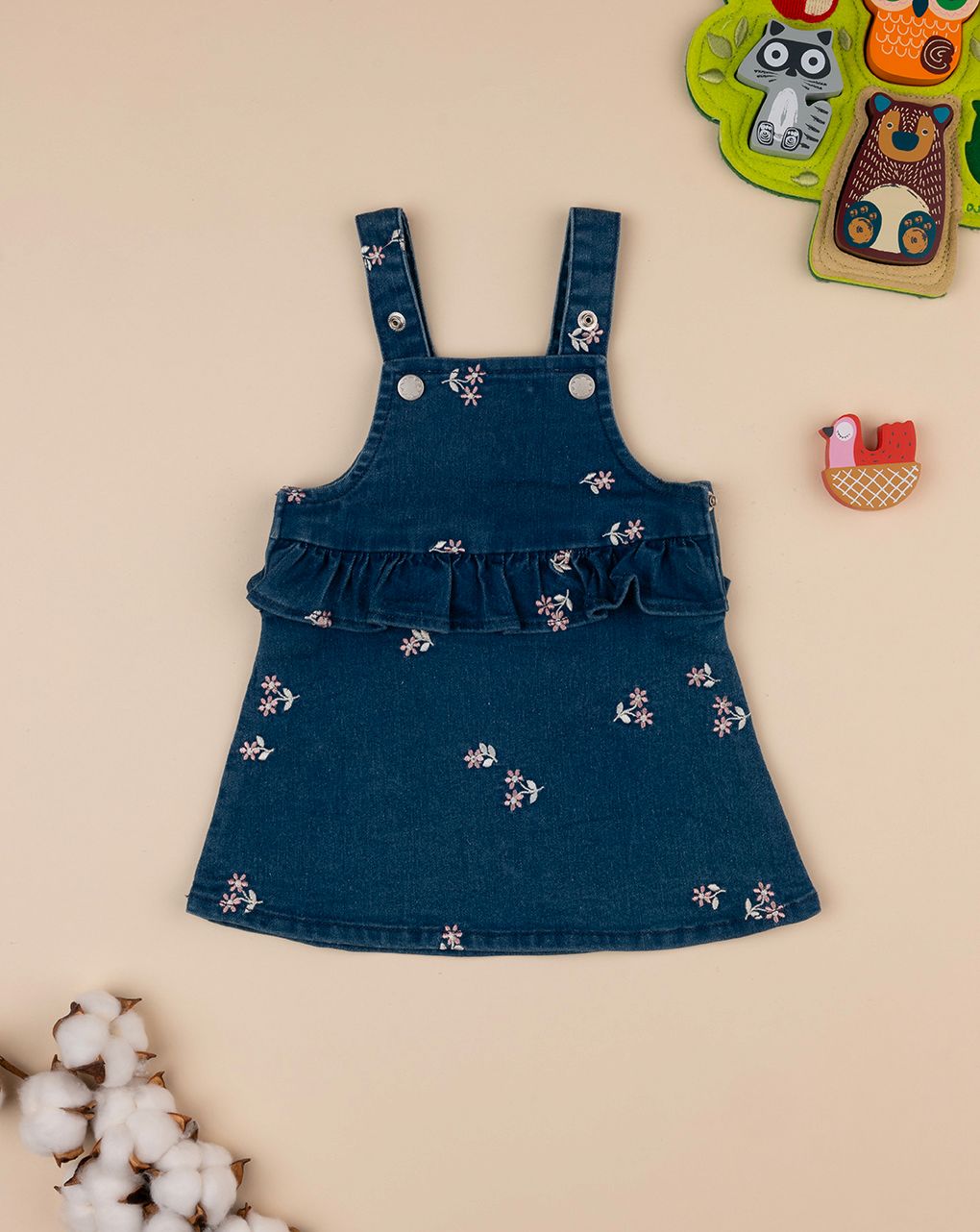 βρεφικό τζιν φόρεμα σαλοπέτα μπλε φλοράλ για κορίτσι - Prénatal