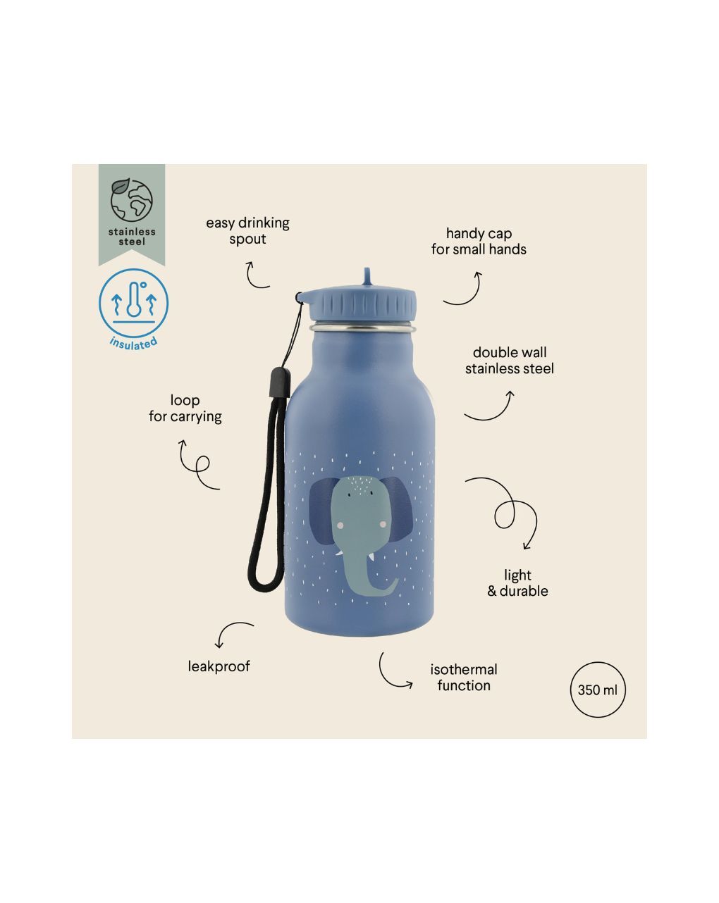 Trixie παγούρι θερμός με στόμιο 350ml mrs. elephant - TRIXIE