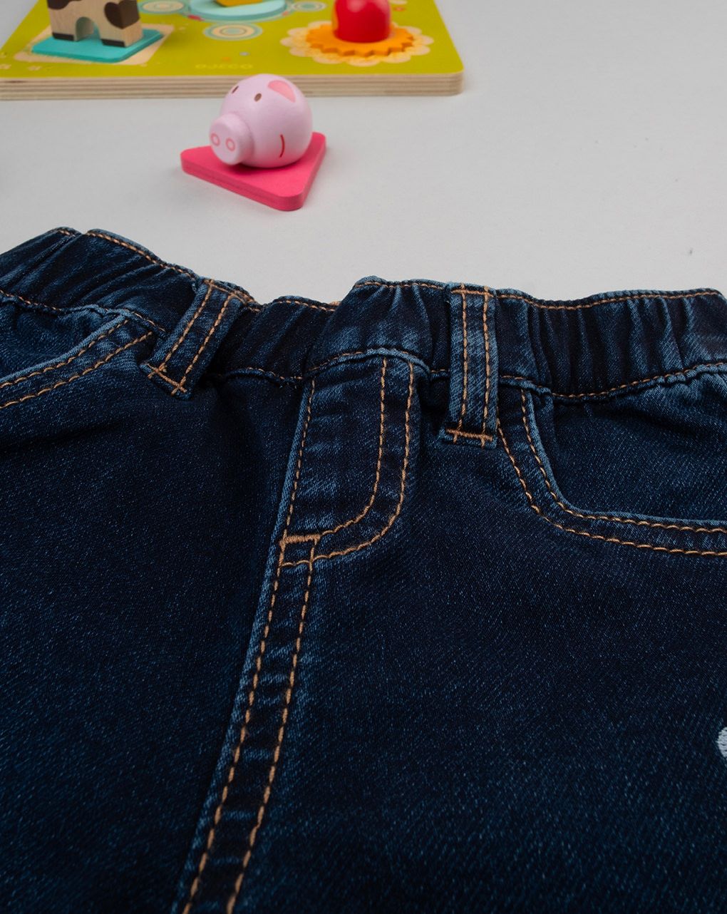 βρεφικό τζιν παντελόνι μπλε σκούρο φλοράλ για κορίτσι - Prénatal