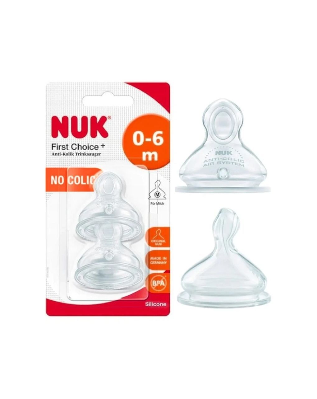 Nuk first choice+ θηλή σιλικόνης (0-6m) μεσαίας οπής, 2τμχ