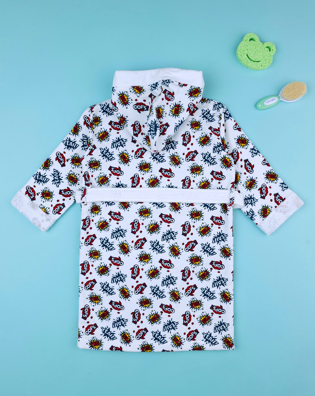 παιδικό μπουρνούζι σενίλ λευκό comic για αγόρι - Prénatal