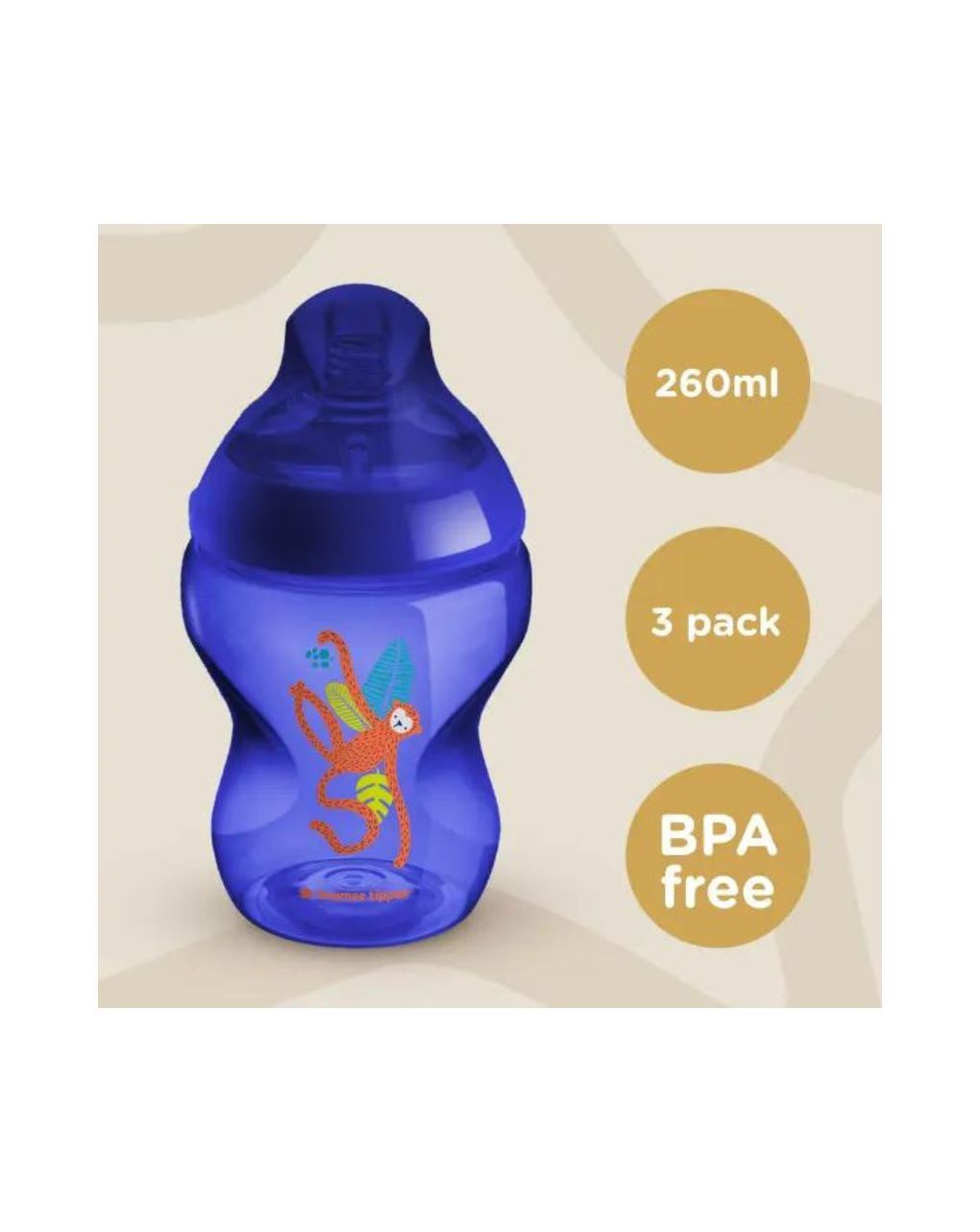 Tommee tippee πλαστικό μπιμπερό closer to nature μικρής ροής 260ml με σχέδιο ζούγκλα μπλε (3τμχ) 0m+, 422731 - Tommee Tippee