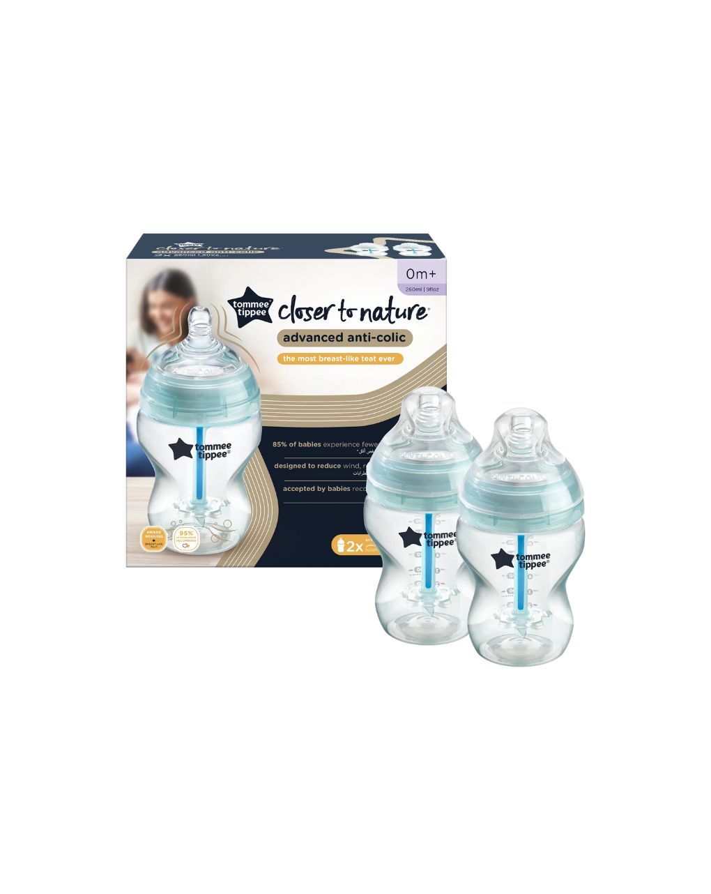 Tommee tippee πλαστικό μπιμπερό advanced anti-colic μικρής ροής 260ml (2τμχ) 0m+, 42252586 - Tommee Tippee